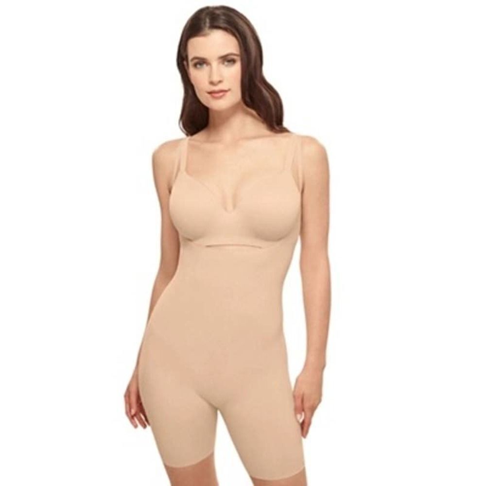 Wacoal Beyond Naked Cotton Blend Open Bust Thigh Shaper Sz M nude